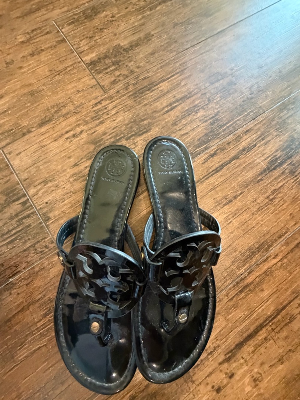 Tory Burch Miller Sandals size 9 black patent